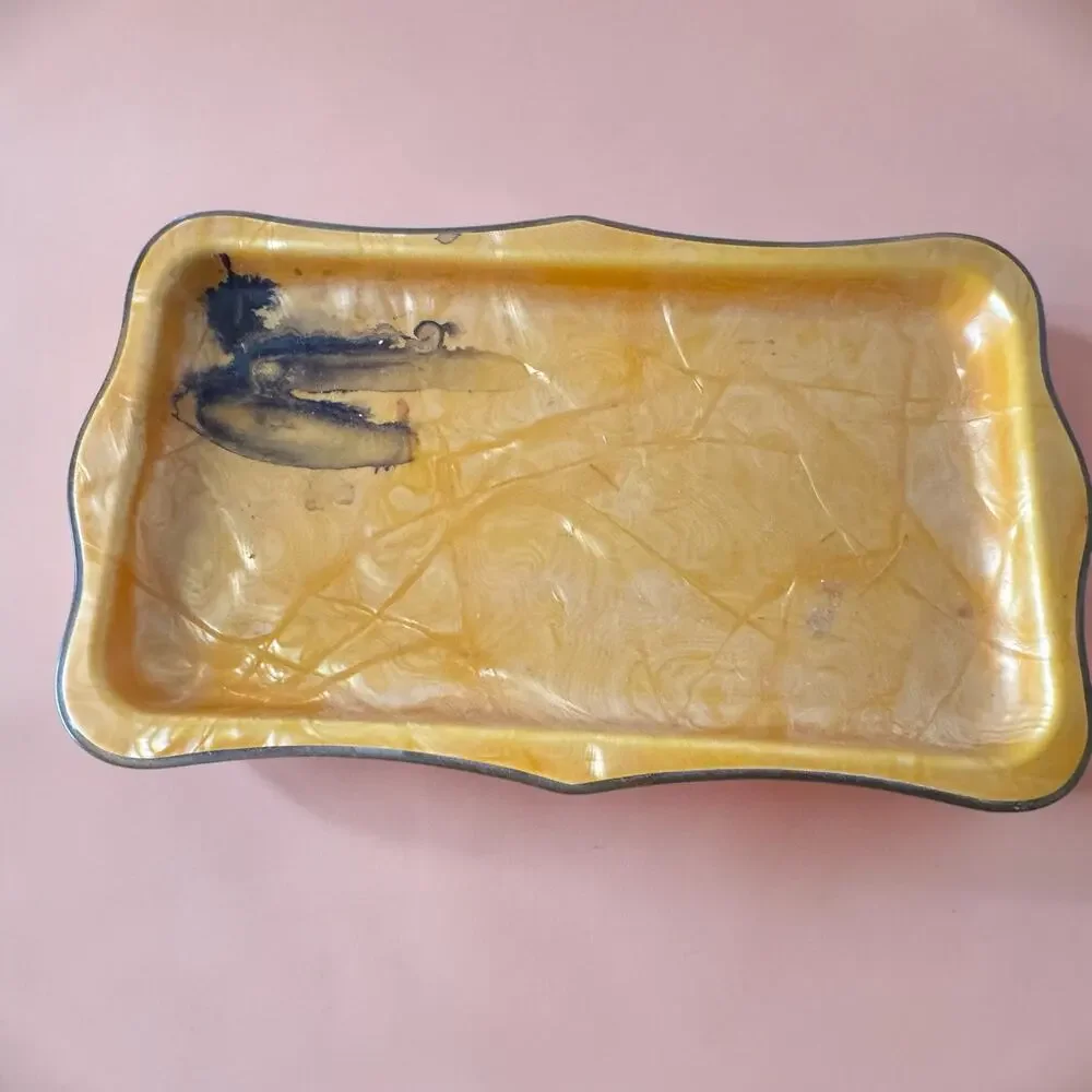 Vintage Amber Tortoise Celluloid Vanity Dresser Set Tray Brush Comb Art Deco